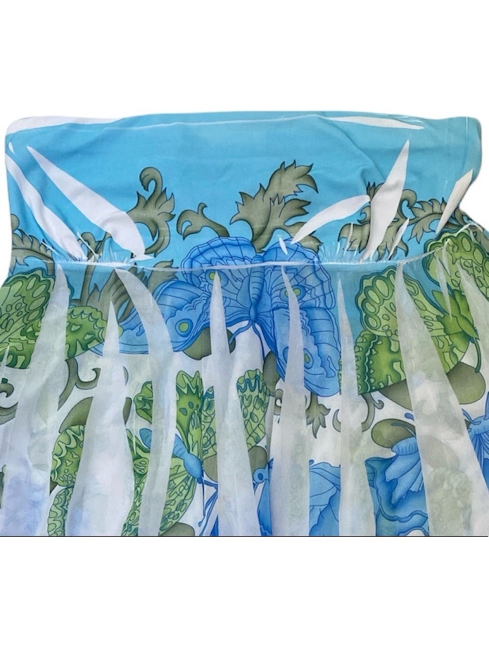 Vintage Y2K KumBaYa Strapless Tube Top Blue Green Floral Handkerchief Hem Size S - Picture 4 of 9